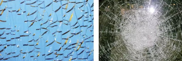 شکستن شیشه لمینت شده - شکستن شیشه معتدل